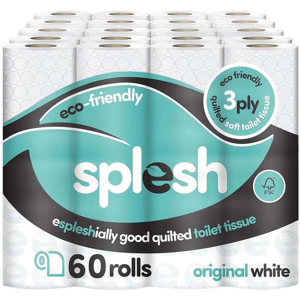 Splesh Toilet Roll, Soft & Quilted Eco-Friendly, White, 60 Rolls