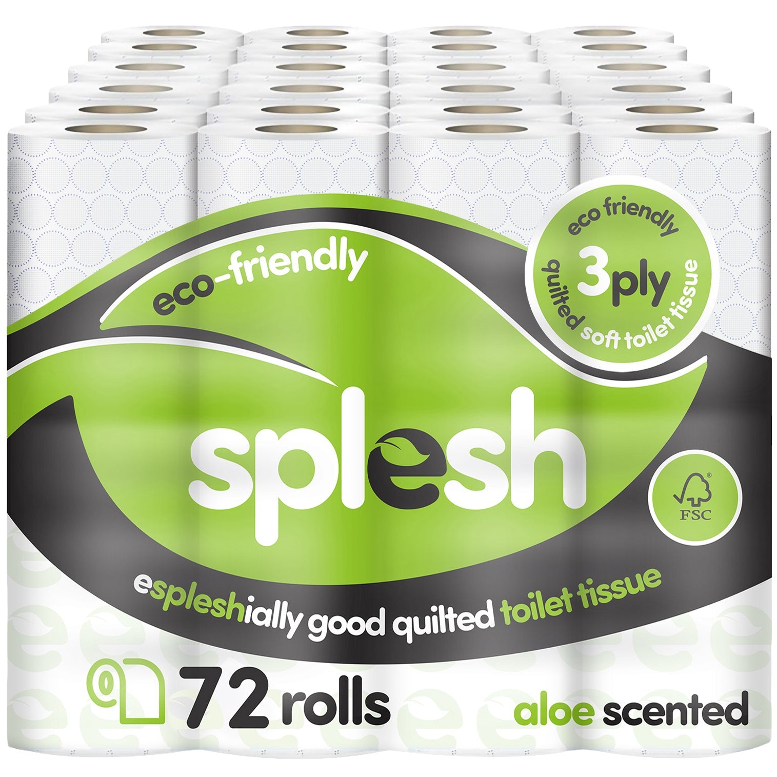 Splesh Toilet Roll Eco-Friendly, Soft & Quilted, Aloe Vera (72 Rolls)