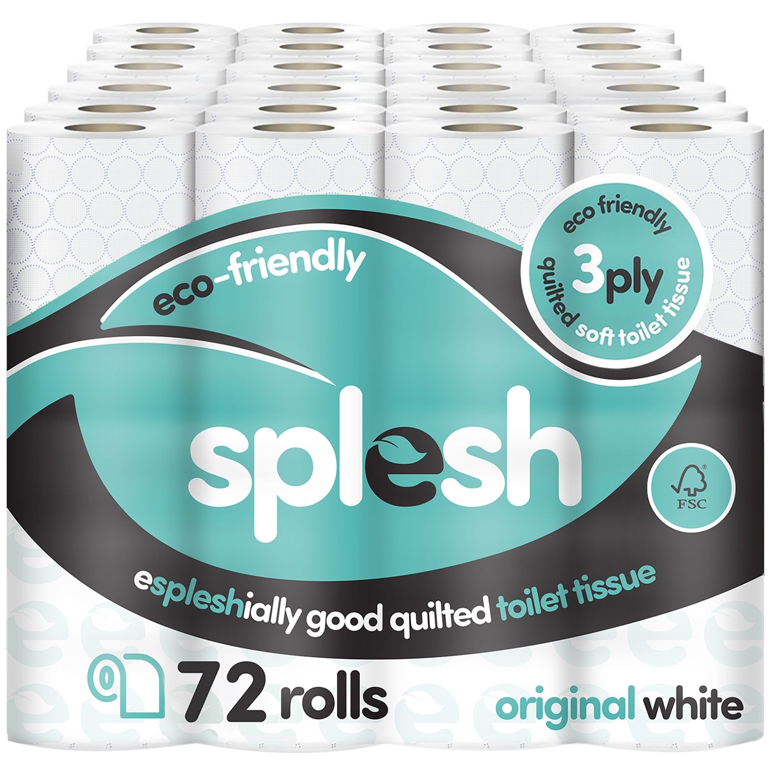 Splesh Toilet Roll, Soft & Quilted Eco-Friendly, White, 72 Rolls