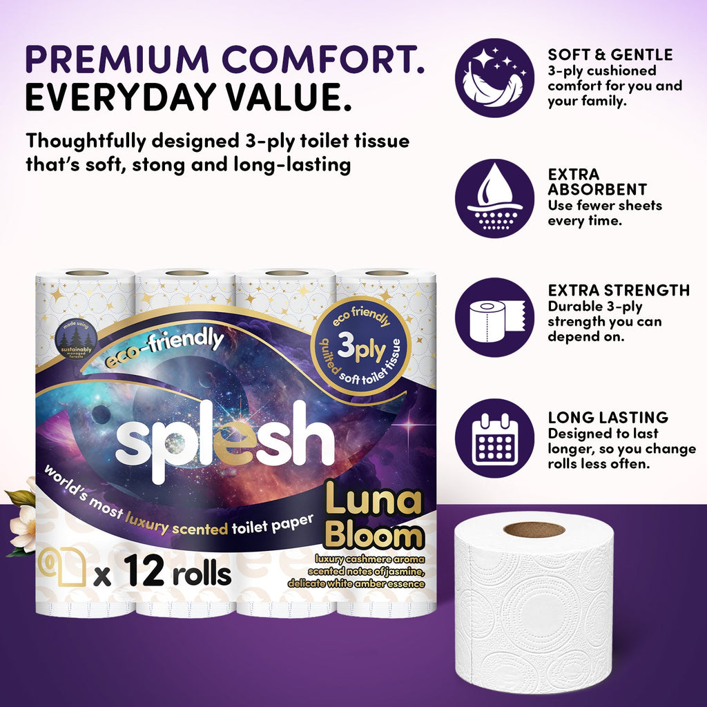 Splesh Quilted Luna Bloom 3-Ply Luxury Scented Toilet Tissue Paper, 24 Rolls