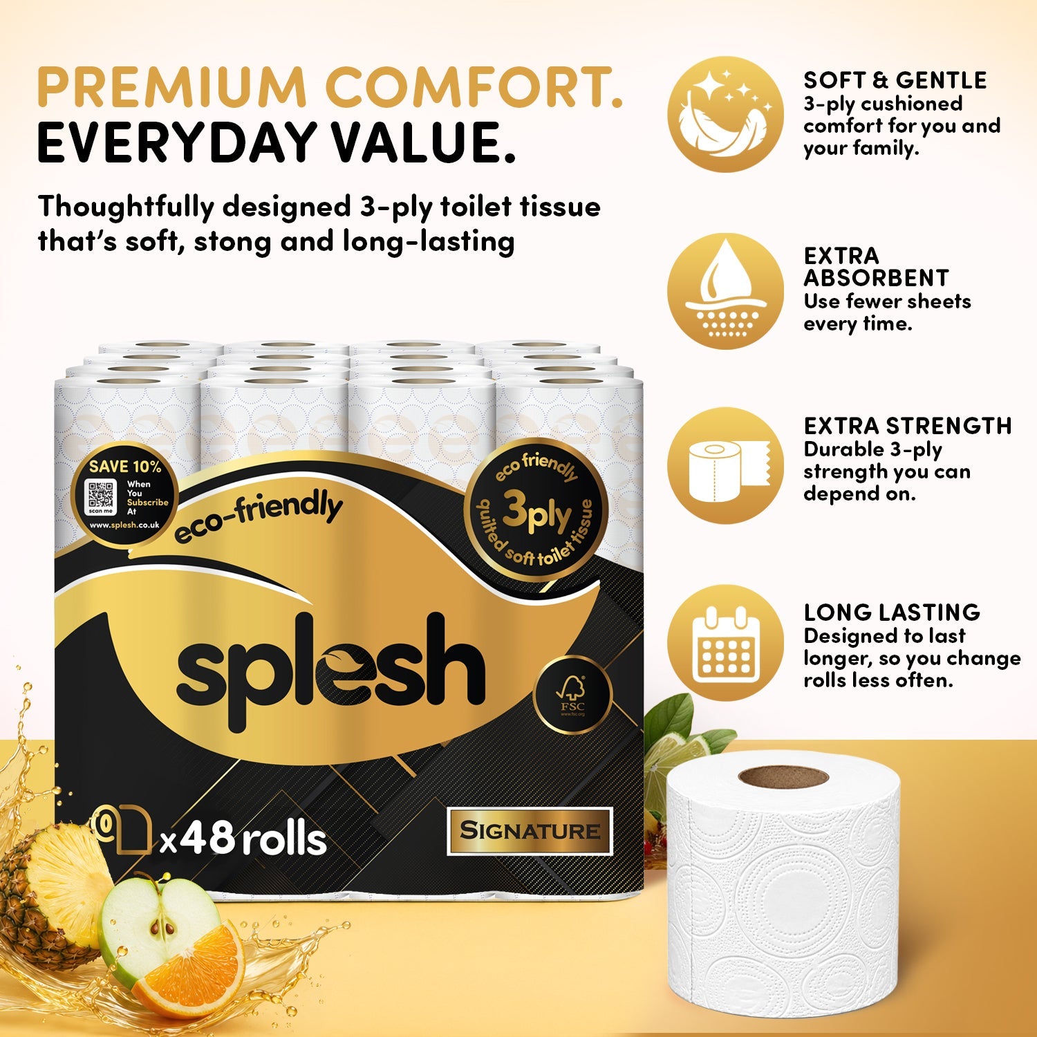 Splesh Toilet Roll Signature Scented 48 Rolls|Quilted 3-Ply Soft Toilet Paper