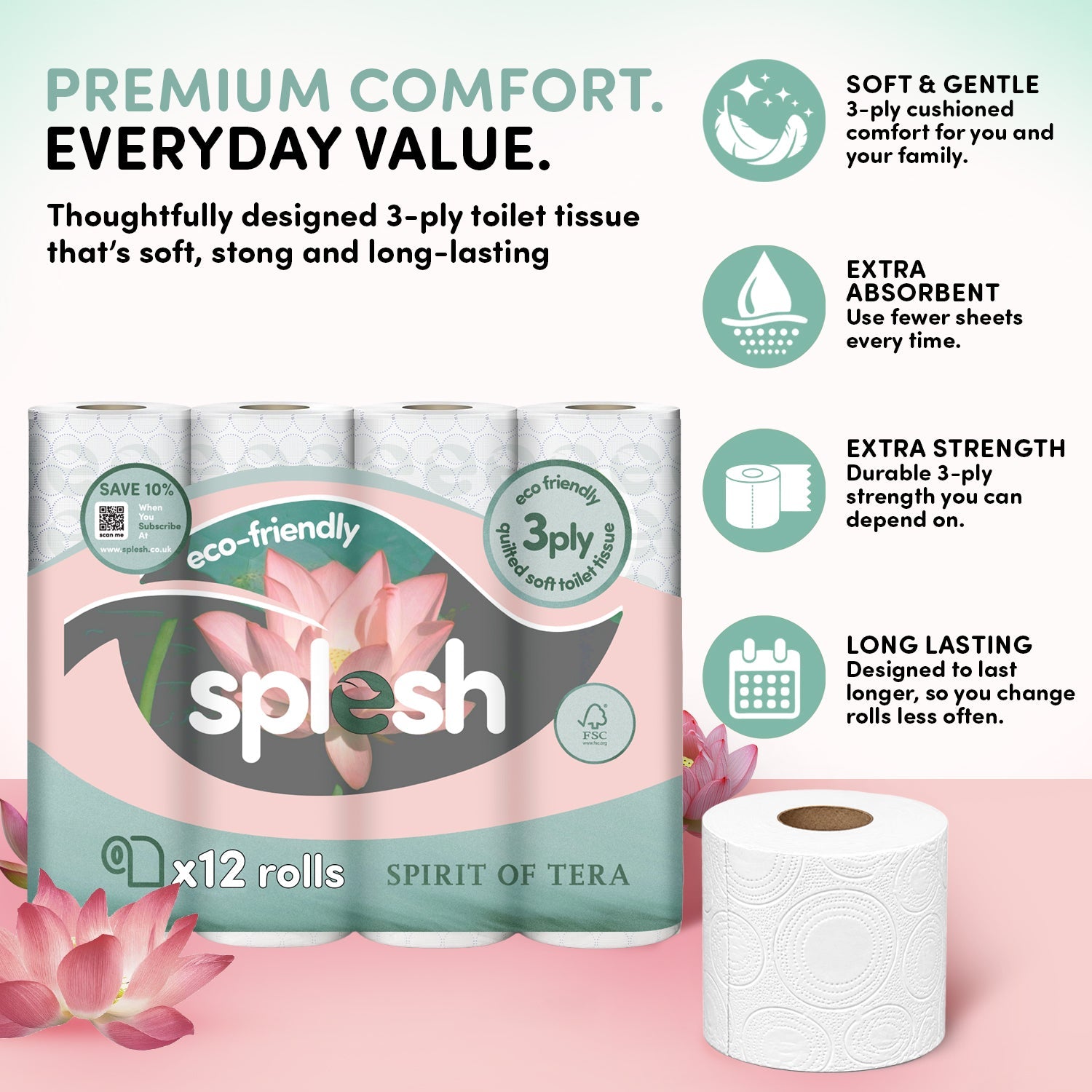 Splesh Watermelon Scented Toilet Roll 72 Pack + FREE Spirits of Tera 12 Pack