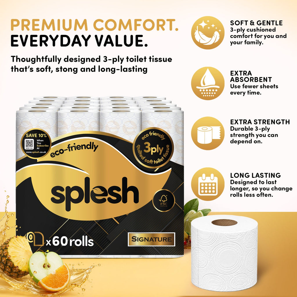 Splesh Toilet Roll Signature Scented 60 Rolls|Quilted 3-Ply Soft Toilet Paper