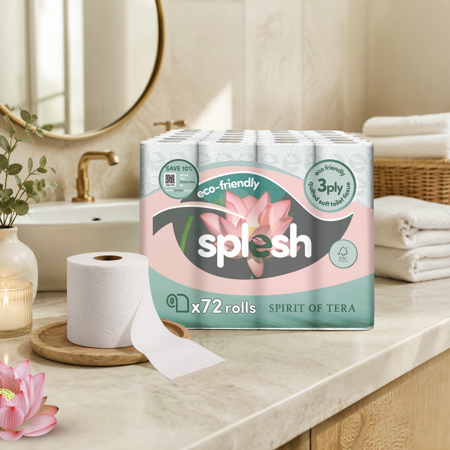 Splesh Toilet Roll, Soft & Quilted Eco-Friendly, Spirit of Tera, 72 Rolls