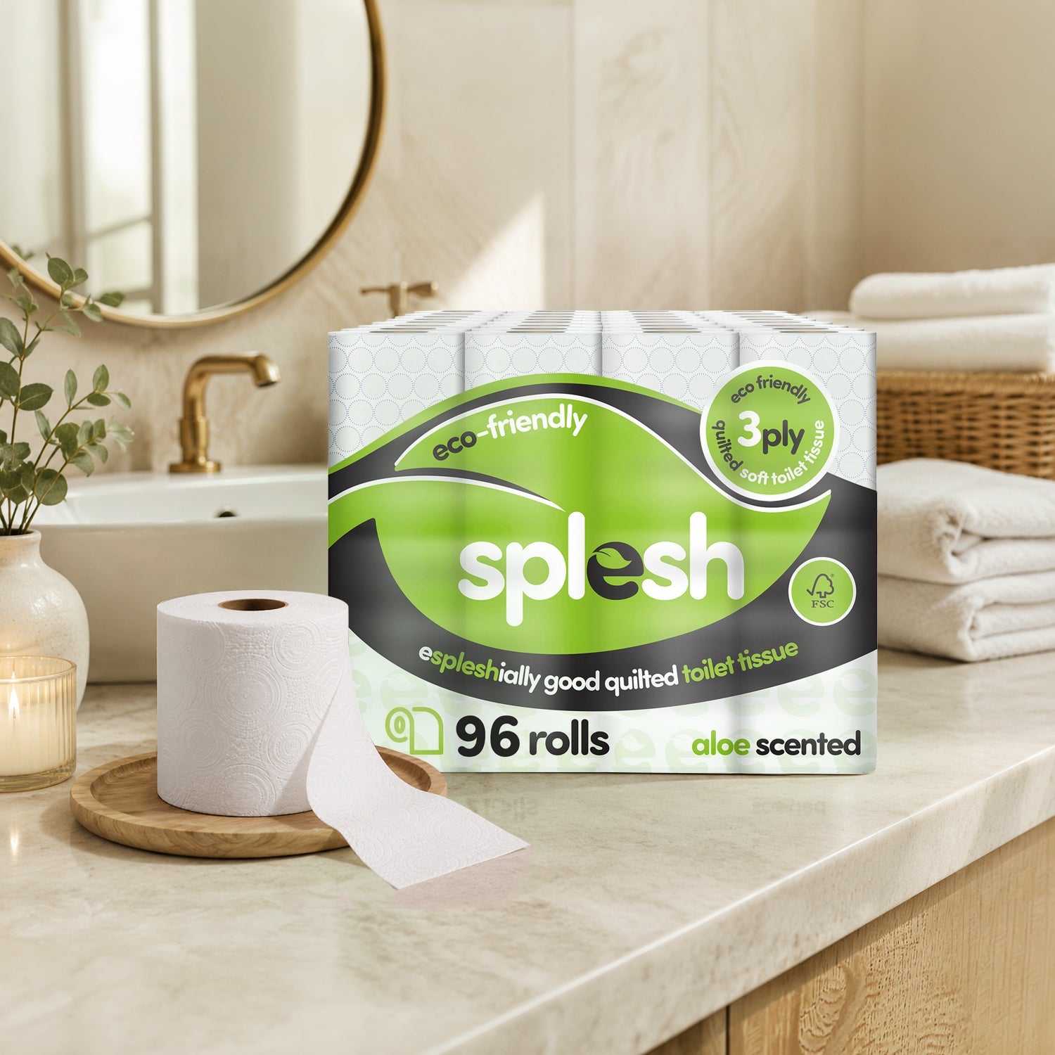 Splesh Toilet Roll Eco-Friendly, Soft & Quilted, Aloe Vera 96 Rolls