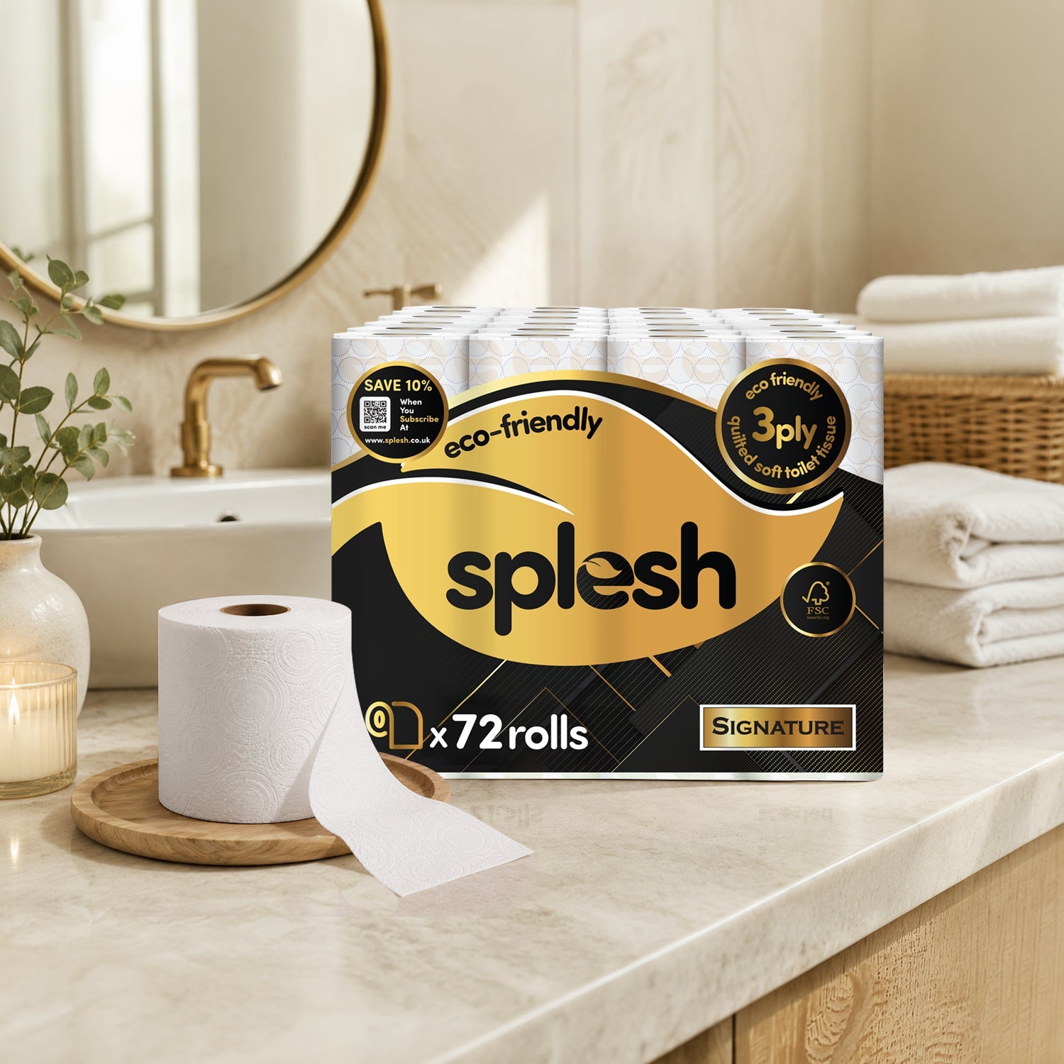 Splesh Toilet Roll, Soft & Quilted Eco-Friendly, Signature, 72 Rolls