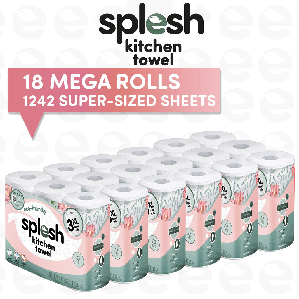 Splesh Kitchen Towel, 3 Ply Ultra Absorbent XL Roll, Spirit of Tera, 18 Rolls
