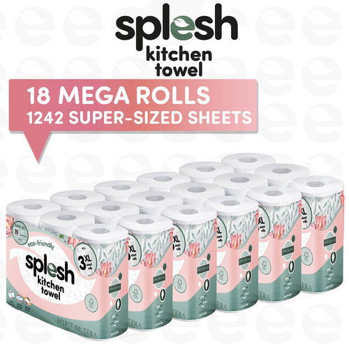 Splesh Kitchen Towel, 3 Ply Ultra Absorbent XL Roll, Spirit of Tera, 18 Rolls