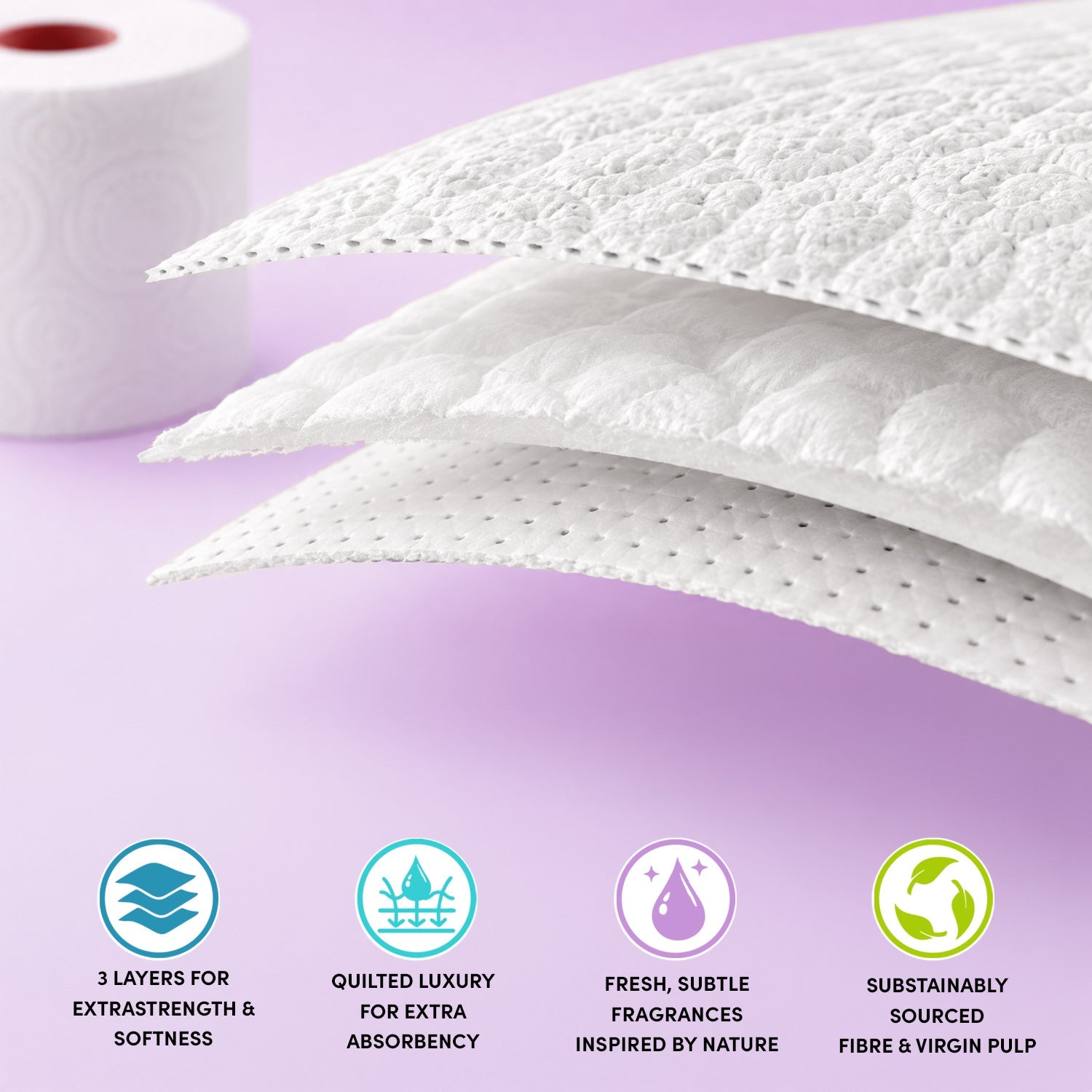Splesh Toilet Roll Soft & Quilted 3-Ply Lavender Scented Toilet Tissue, 12 Rolls