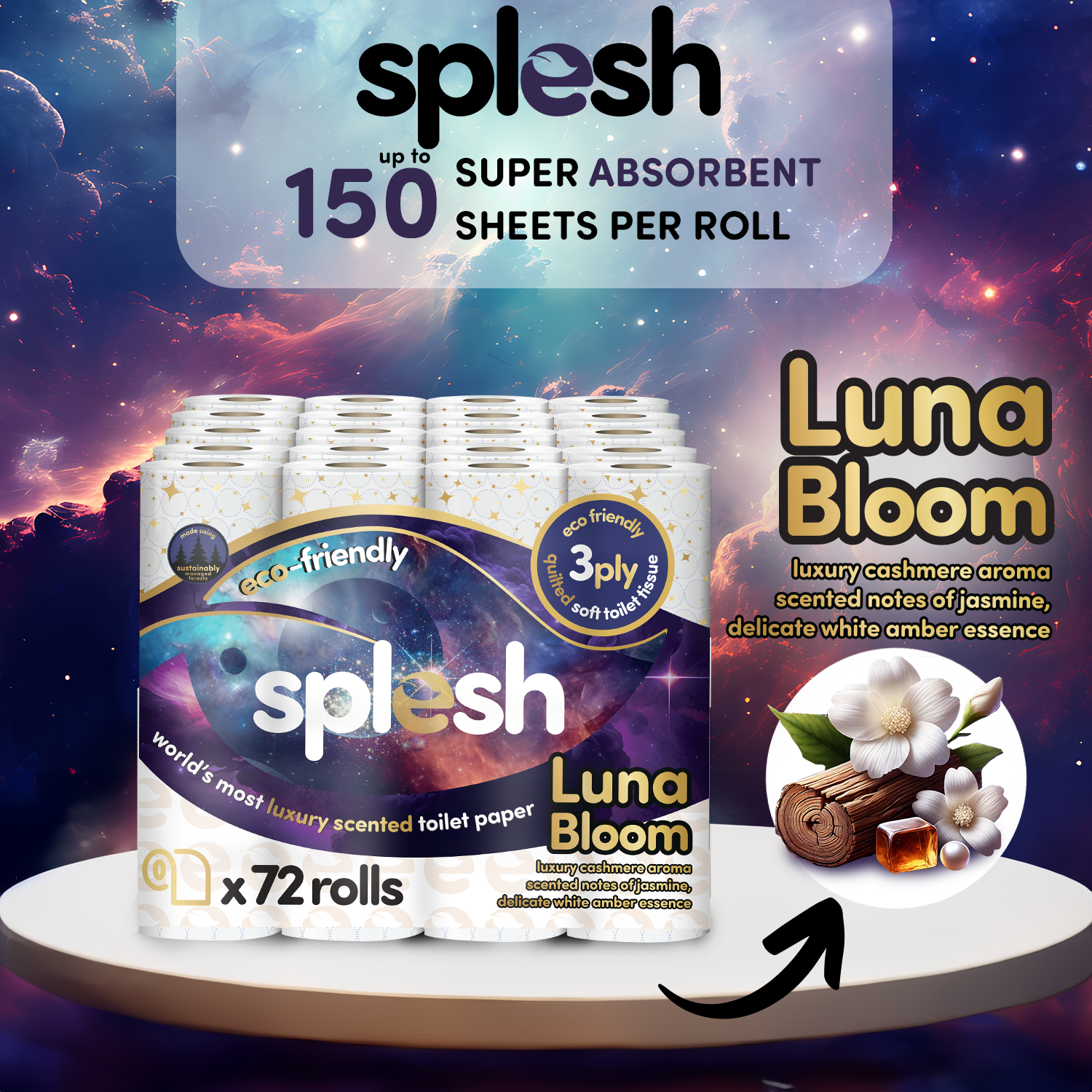 Splesh Quilted Luna Bloom 3-Ply Luxury Scented Toilet Tissue Paper, 120 Rolls