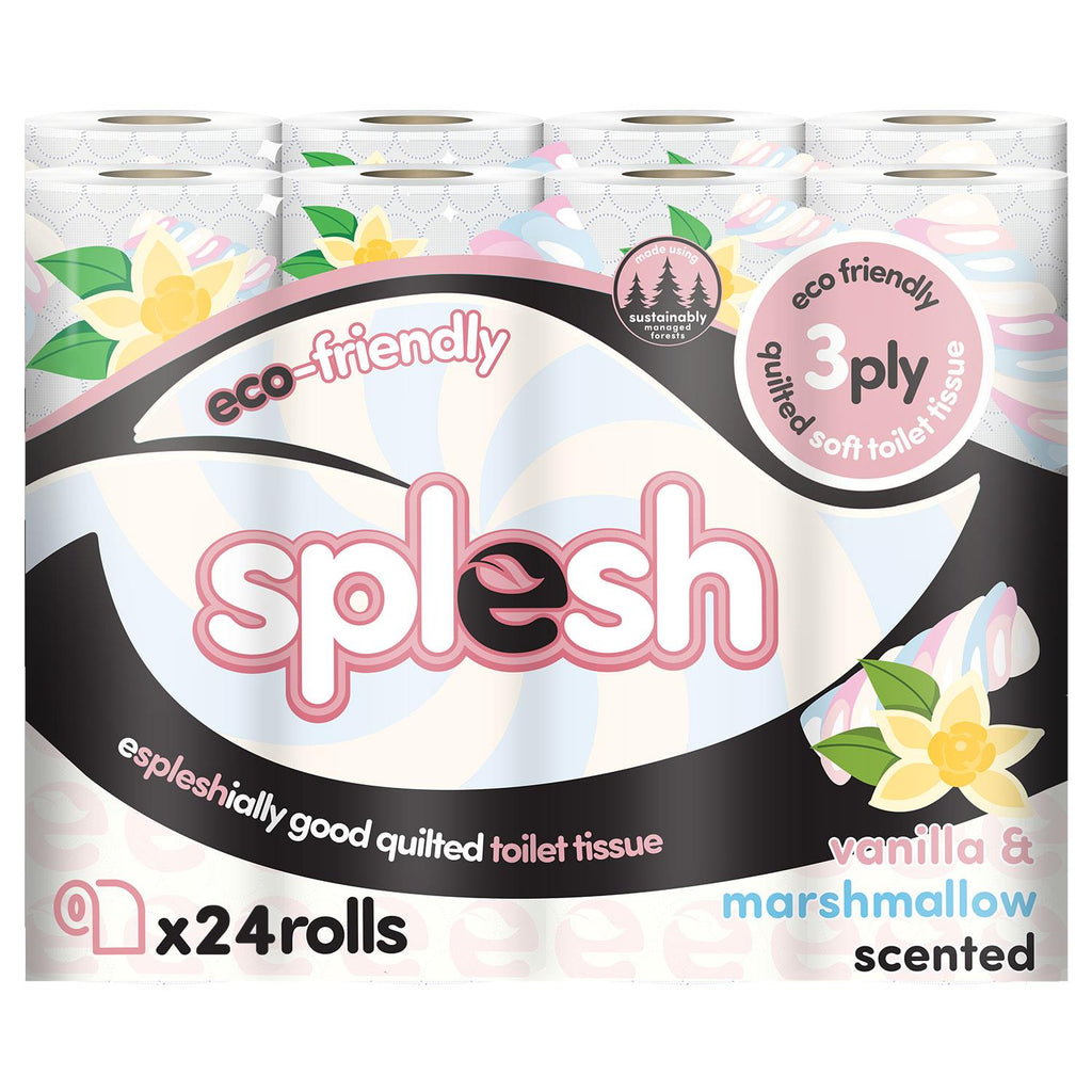 Splesh Quilted Toilet Roll Luxury Vanilla & Marshmallow 3-Ply Soft Toilet Paper, 24 Rolls