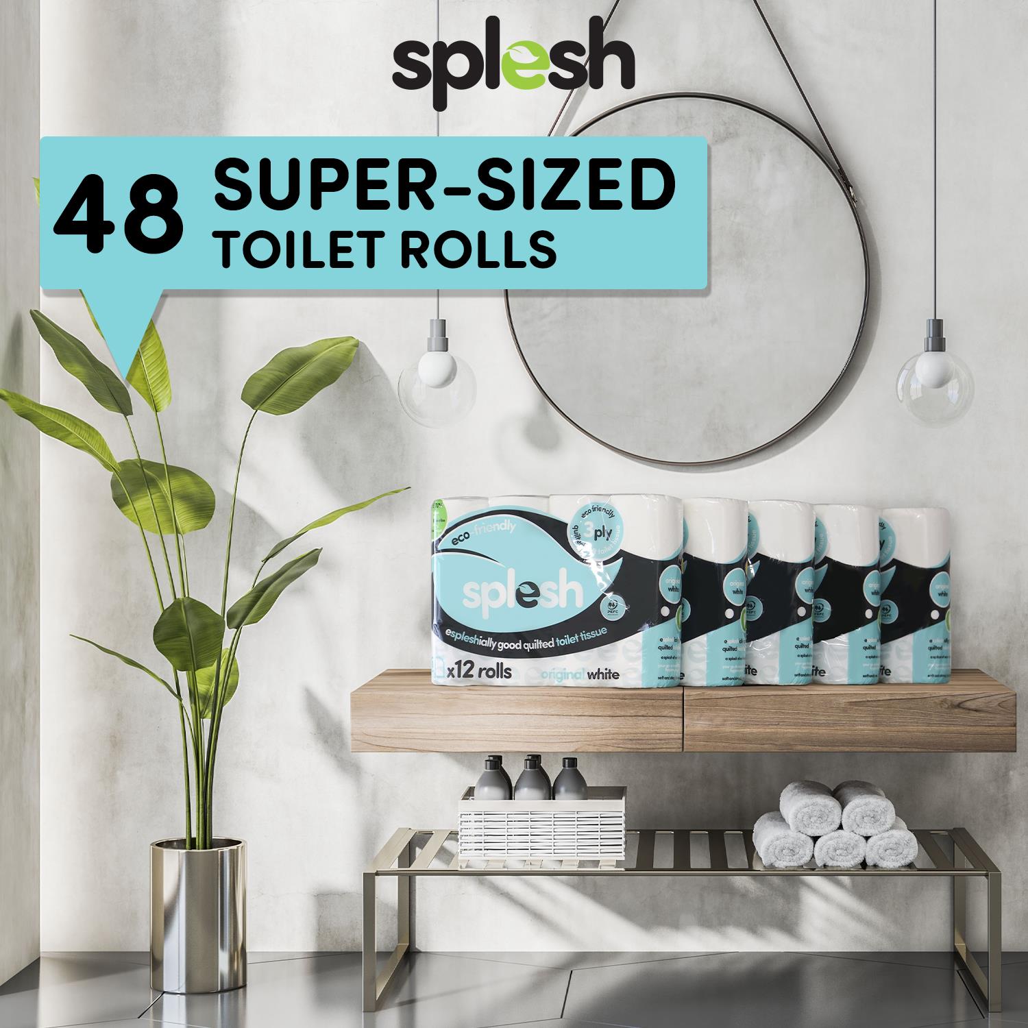 Splesh Toilet Roll Quilted White 48 Rolls with Culina Kitchen Towel 12 Rolls