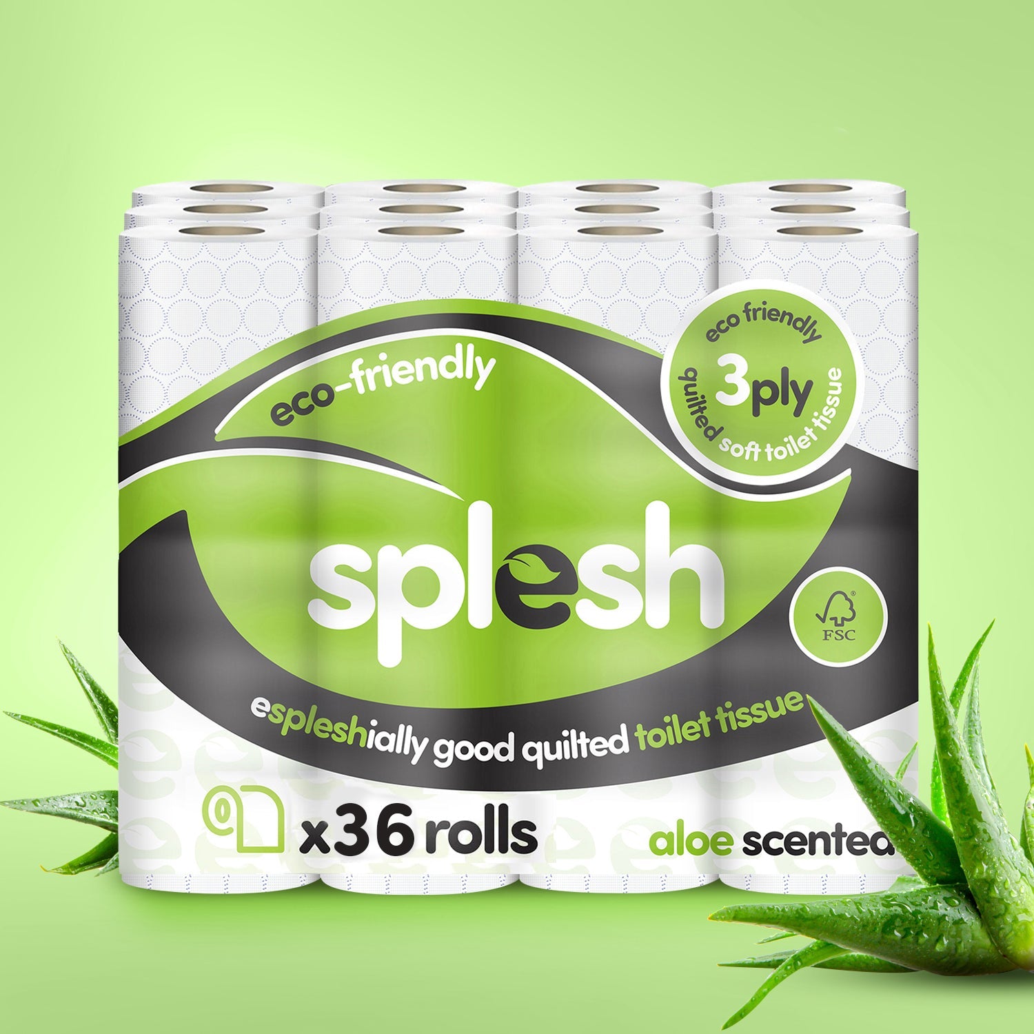 Splesh Toilet Roll Eco-Friendly, Soft & Quilted, Aloe Vera 36 Rolls