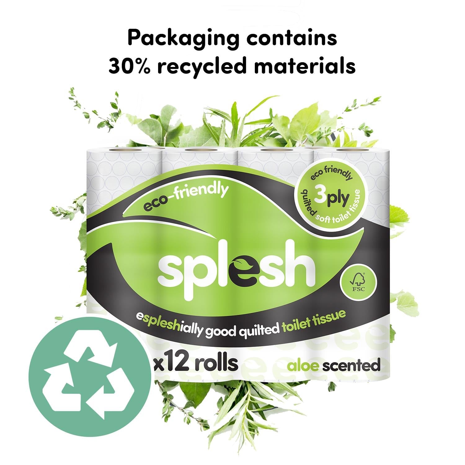 Splesh Soft & Quilted White, Lavender Aloe Vera or Lemon Toilet Tissue, 12 Rolls