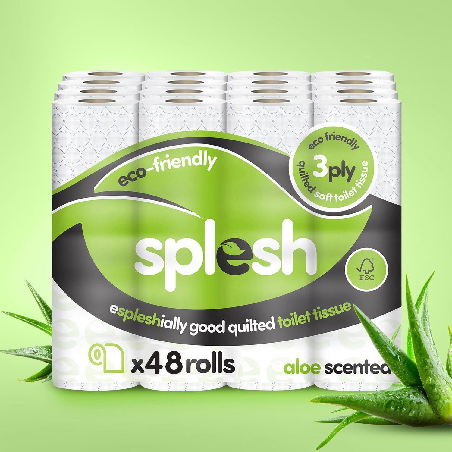 Splesh Toilet Roll Soft & Quilted 3-Ply AloeVera Scented Toilet Tissue, 48 Rolls