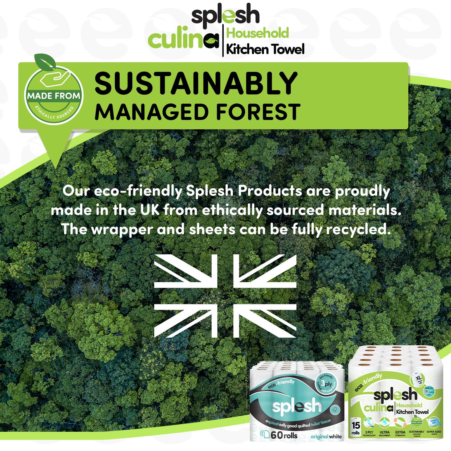 Splesh Toilet Roll Quilted White 60 Rolls with Culina Kitchen Towel 15 Rolls