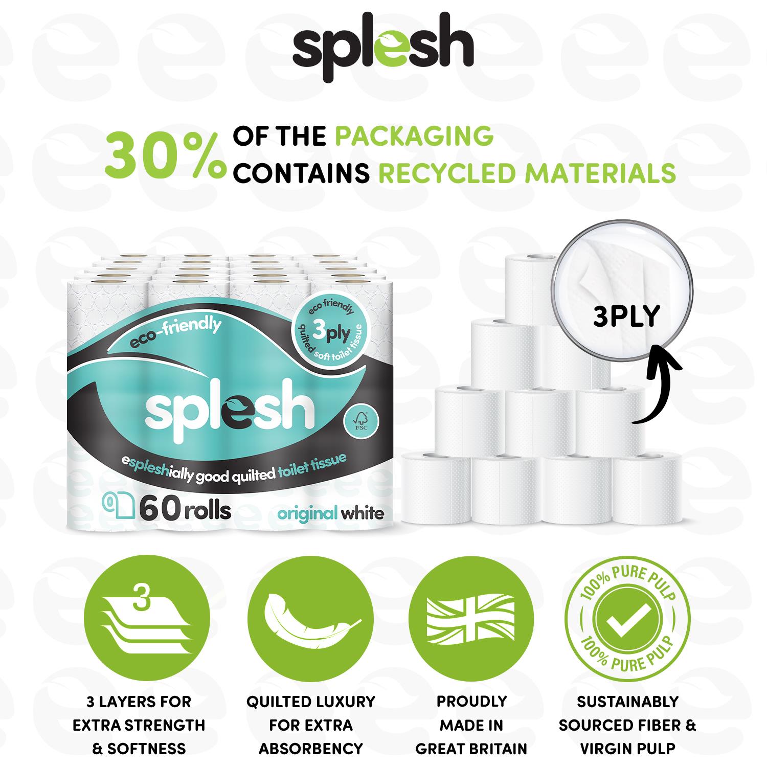 Splesh Toilet Roll Quilted White 60 Rolls with Culina Kitchen Towel 18 Rolls