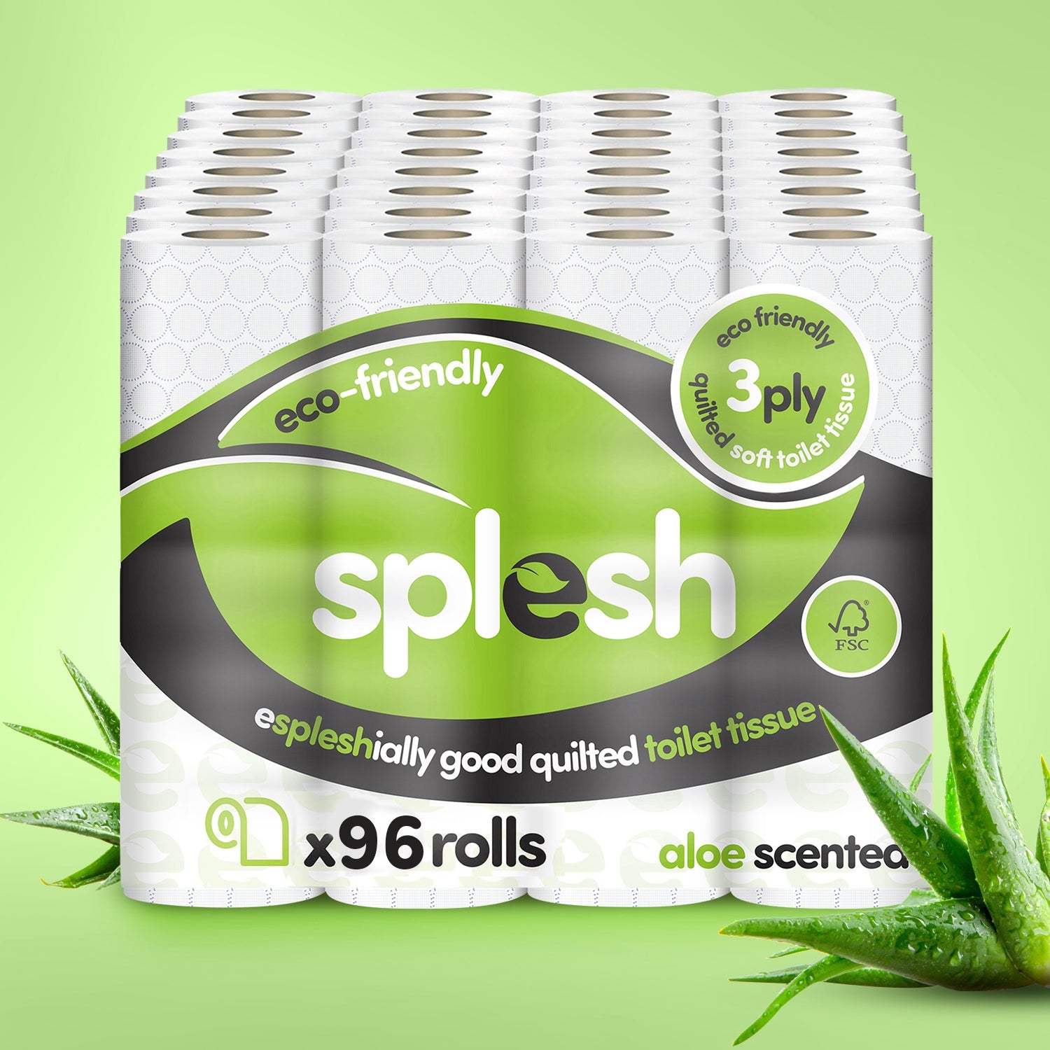 Splesh Toilet Roll Eco-Friendly, Soft & Quilted, Aloe Vera 96 Rolls