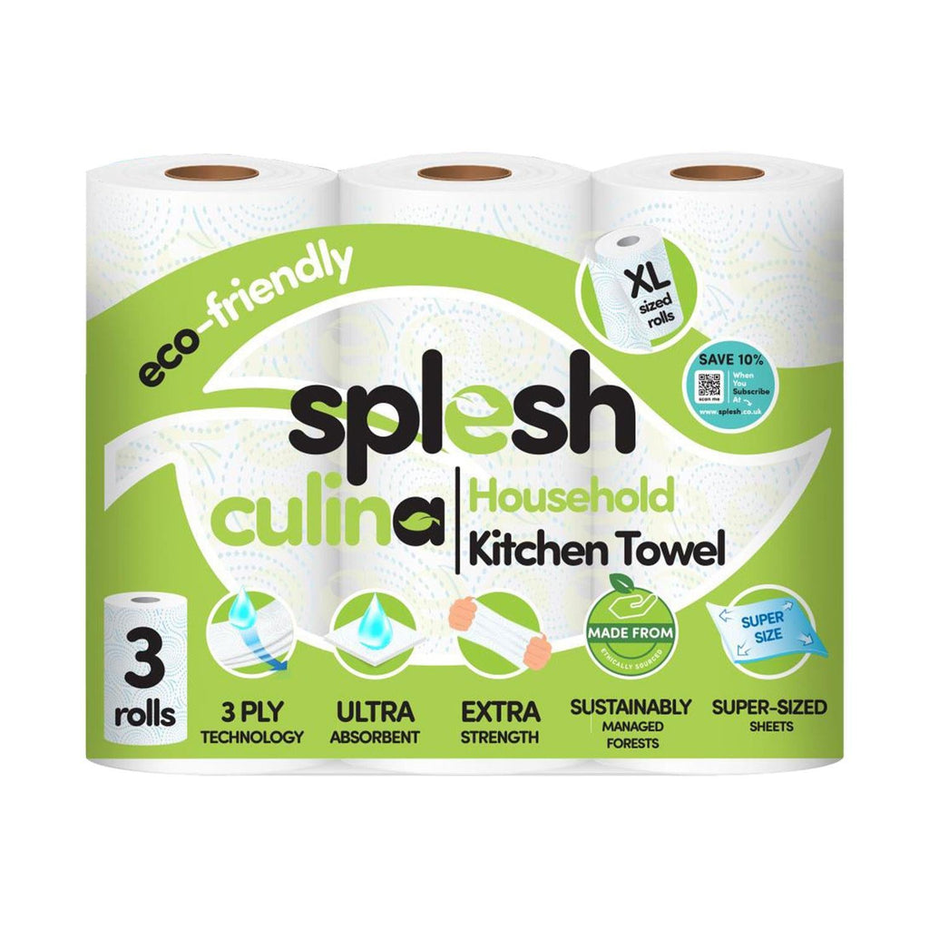 Splesh Toilet Roll Quilted White 12 Rolls, Culina Kitchen Towel 3 Rolls with Ultra Soft Tissues 1 Cube