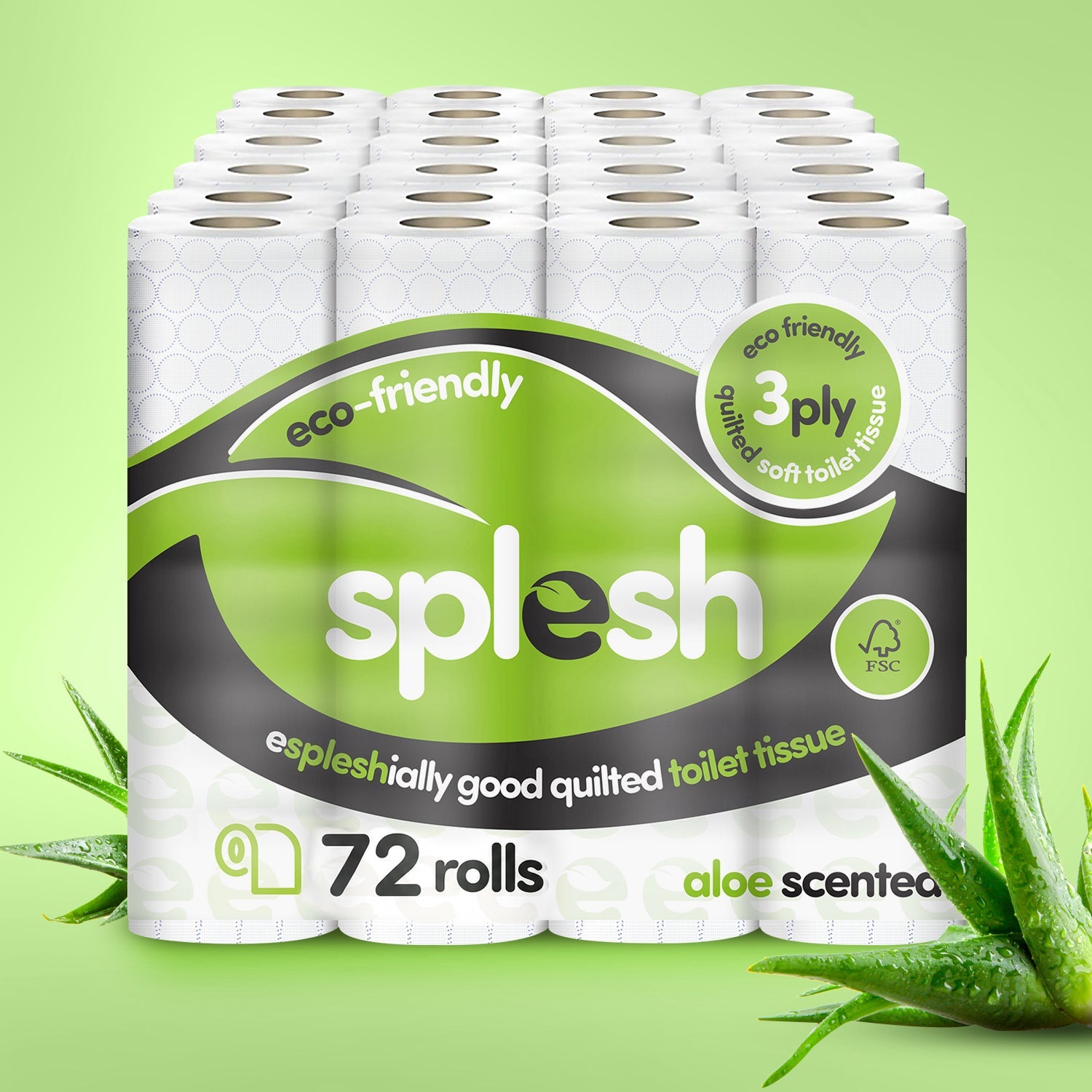 Splesh Toilet Roll Eco-Friendly, Soft & Quilted, Aloe Vera (72 Rolls)