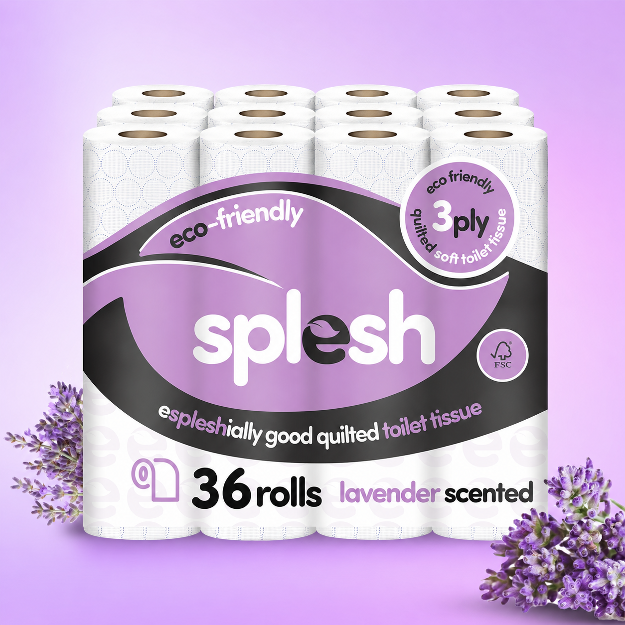 Splesh Toilet Roll, Soft & Quilted Eco-Friendly Lavender, 36 Rolls