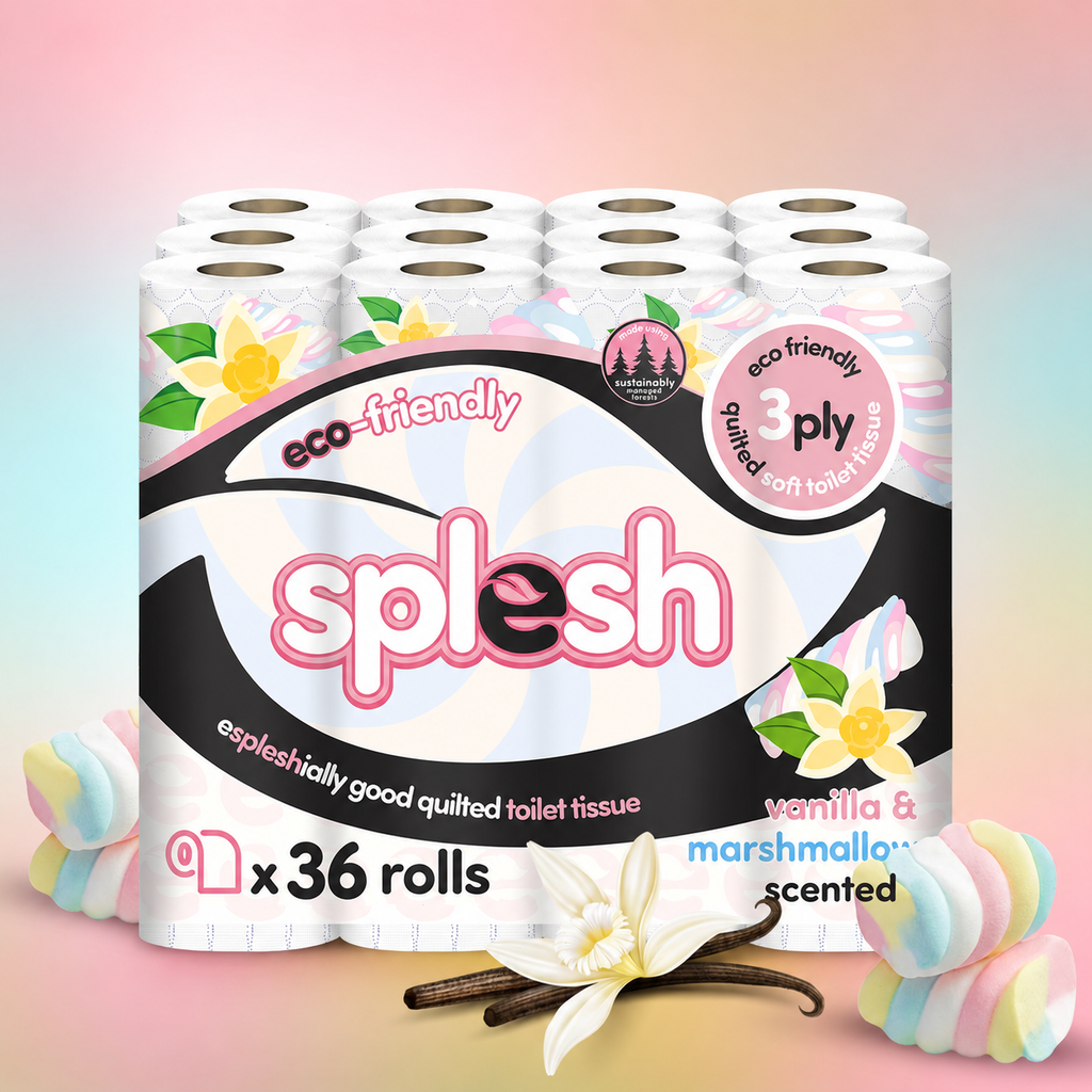 Splesh Quilted Toilet Roll Luxury Vanilla & Marshmallow 3-Ply Soft Toilet Paper, 36 Rolls
