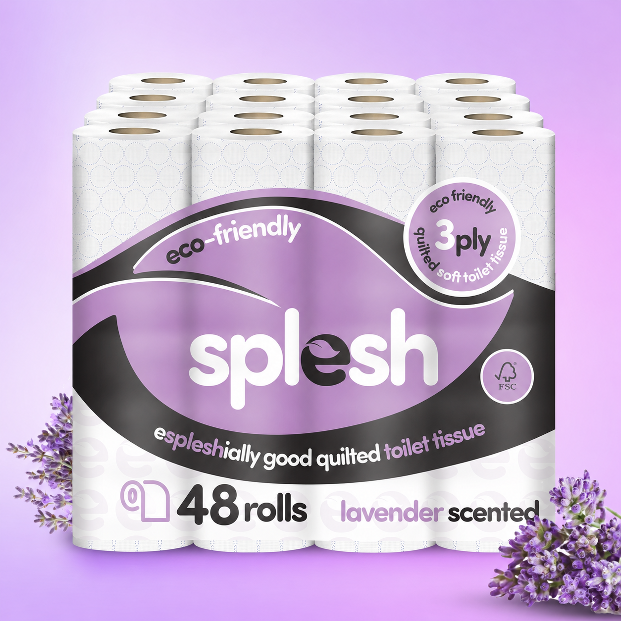 Splesh Toilet Roll Soft & Quilted 3-Ply Lavender Scented Toilet Tissue, 48 Rolls