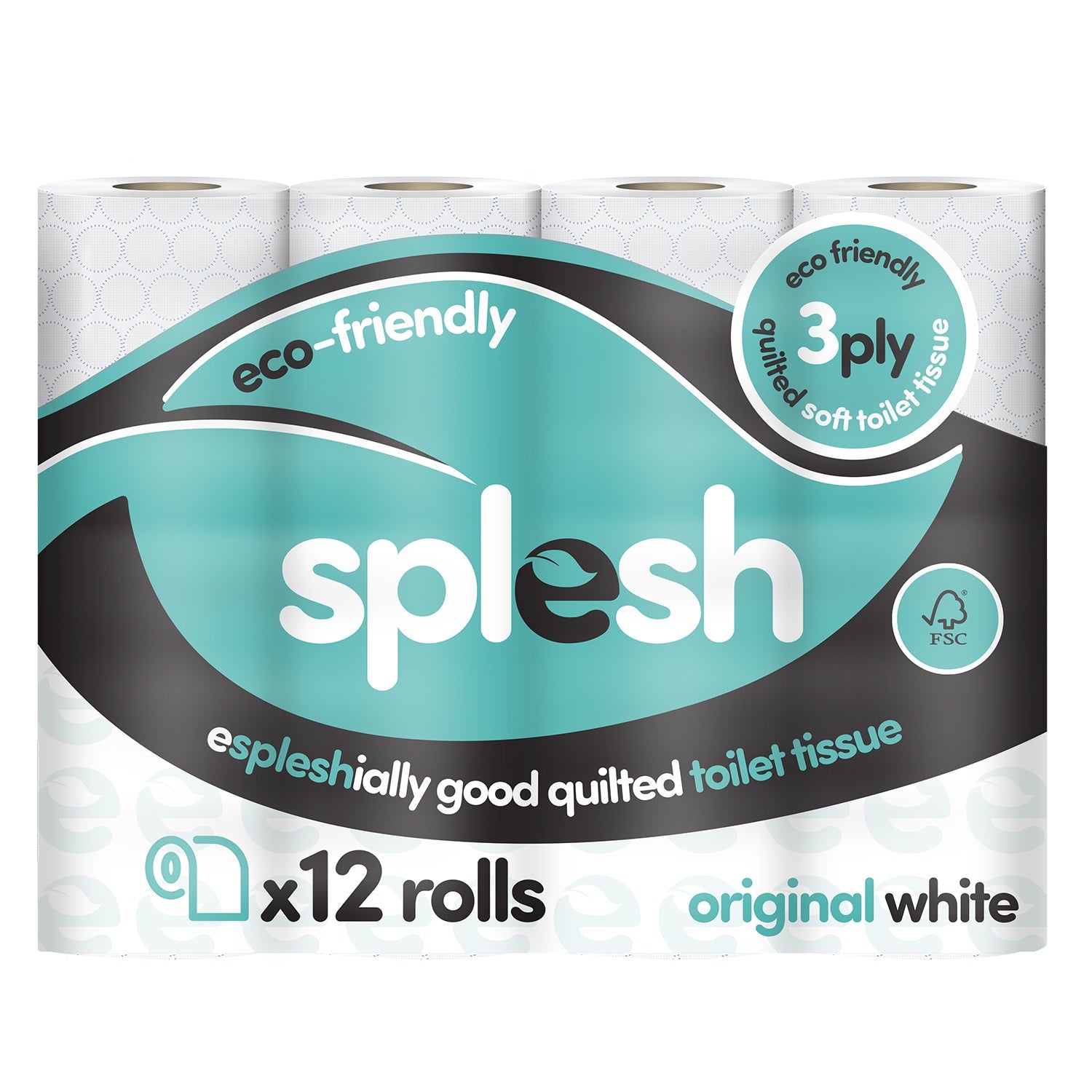 Splesh Toilet Roll, Soft & Quilted Eco-Friendly, White, 12 Rolls