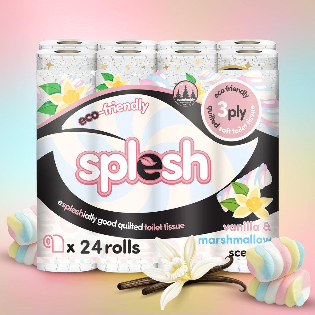 Splesh Quilted Toilet Roll Luxury Vanilla & Marshmallow 3-Ply Soft Toilet Paper, 24 Rolls