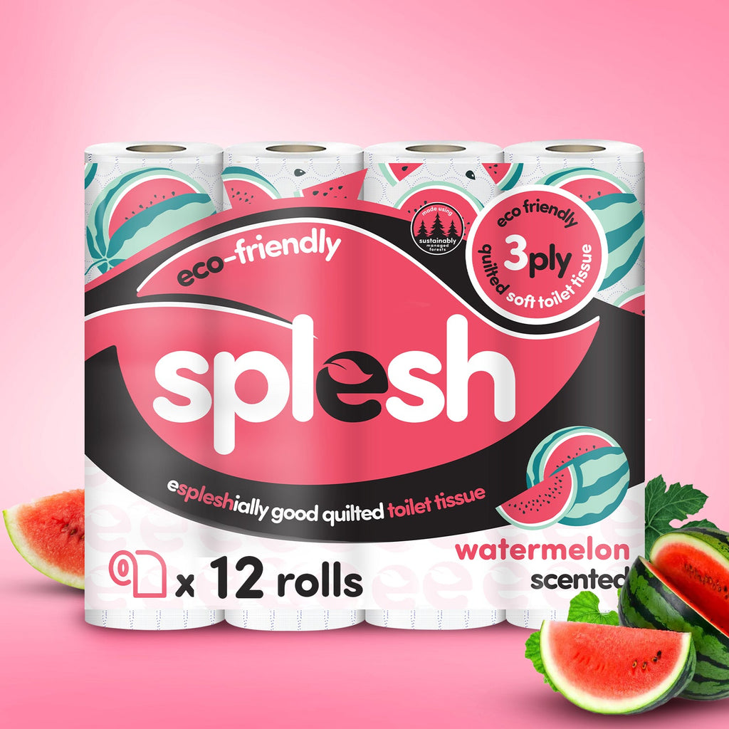 Splesh Quilted Toilet Roll Luxury Watermelon 3-Ply Soft Toilet Paper, 12 Rolls
