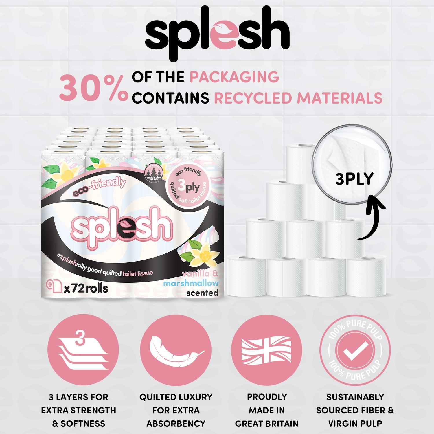Splesh Quilted Toilet Roll Luxury Vanilla Marshmallow 3-Ply Soft Toilet Paper, 48 Rolls