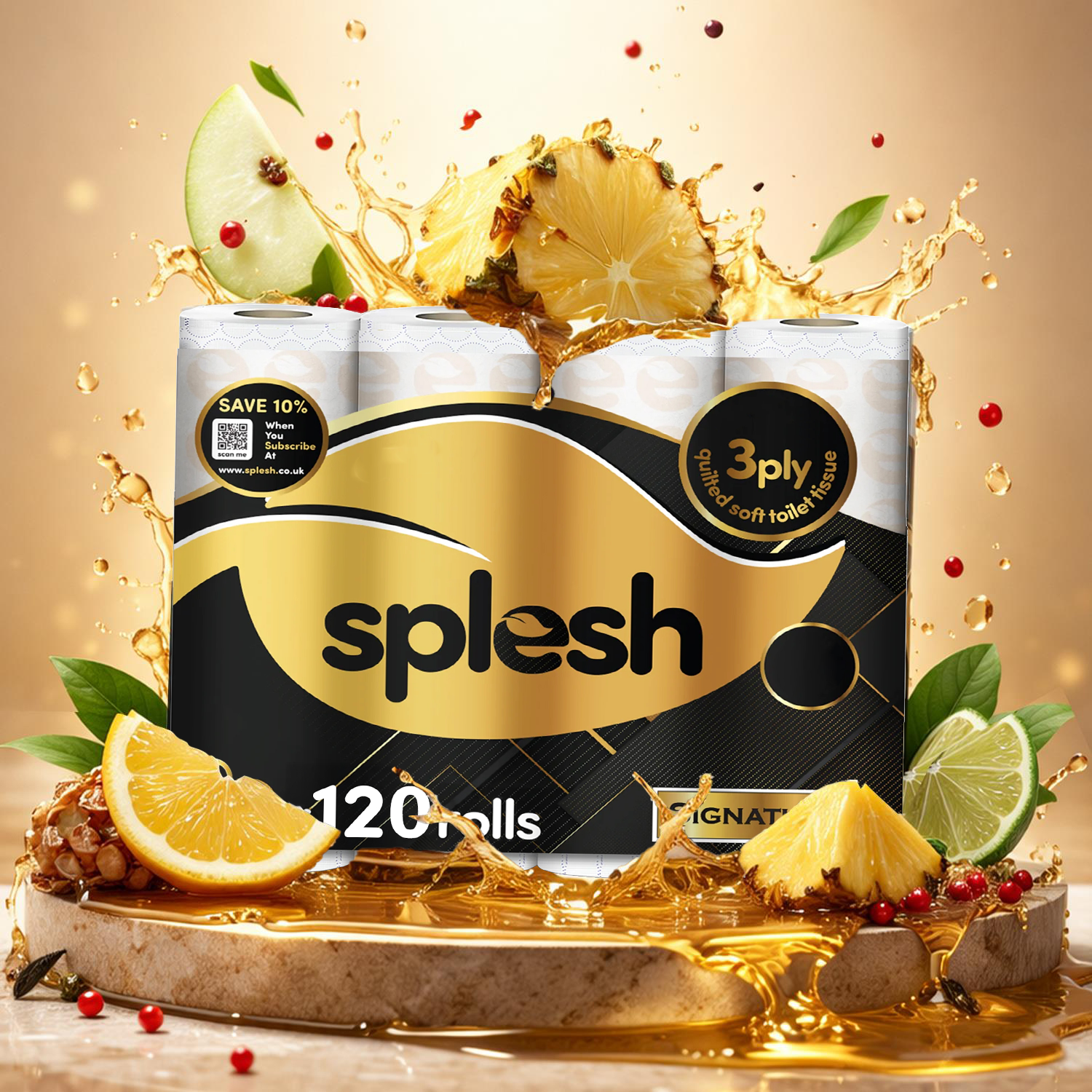 Splesh Toilet Roll Signature Scented 120 Rolls|Quilted 3-Ply Soft Toilet Paper