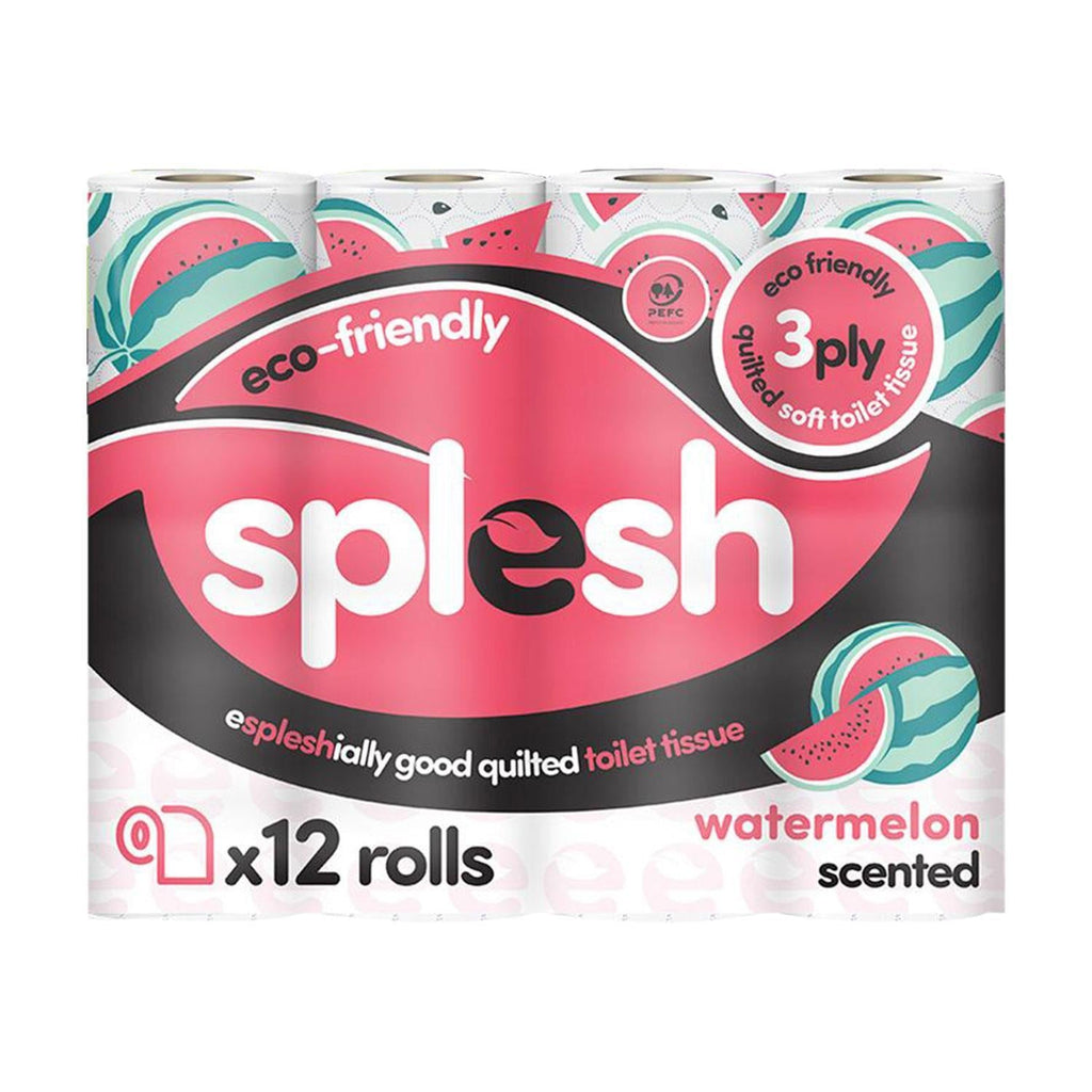 Splesh Quilted Toilet Roll Luxury Watermelon 3-Ply Soft Toilet Paper, 12 Rolls