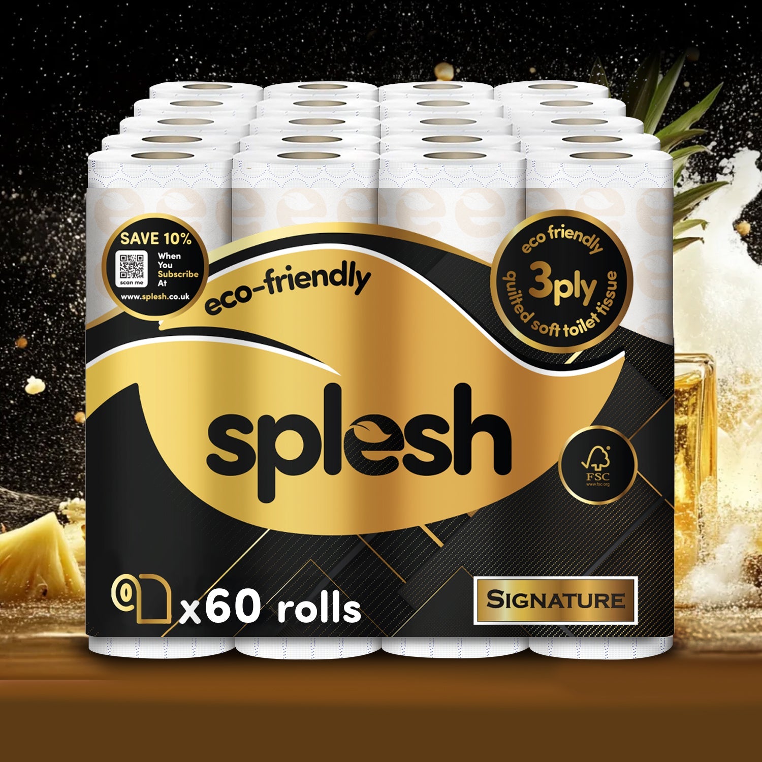 Splesh Toilet Roll Signature Scented 60 Rolls|Quilted 3-Ply Soft Toilet Paper
