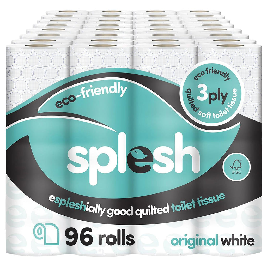 Splesh Toilet Roll, Soft & Quilted Eco-Friendly, White, 96 Rolls